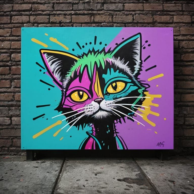Colorful Kawaii Cat in Graffiti Splash Art Style