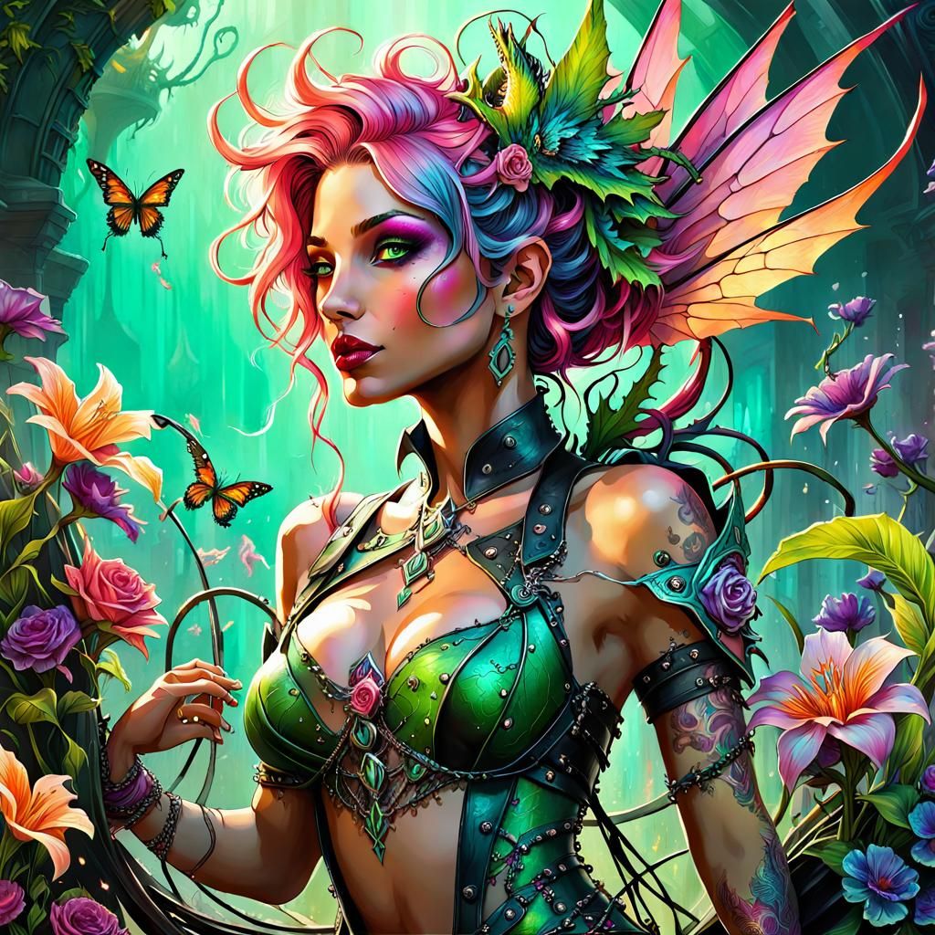 Epic Necropunk Dragon Girl Digital Painting