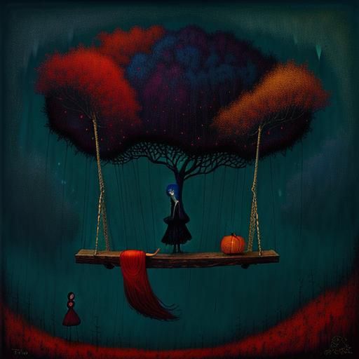 Girl on Tree Swing in Rain: Pop Surrealism