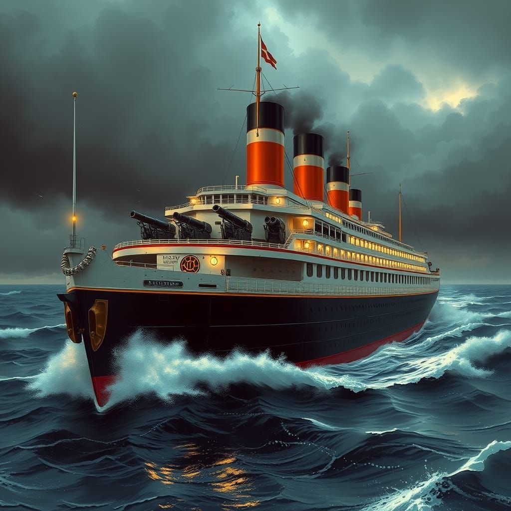 Industrial Futurist Battleship on a Stormy Sea