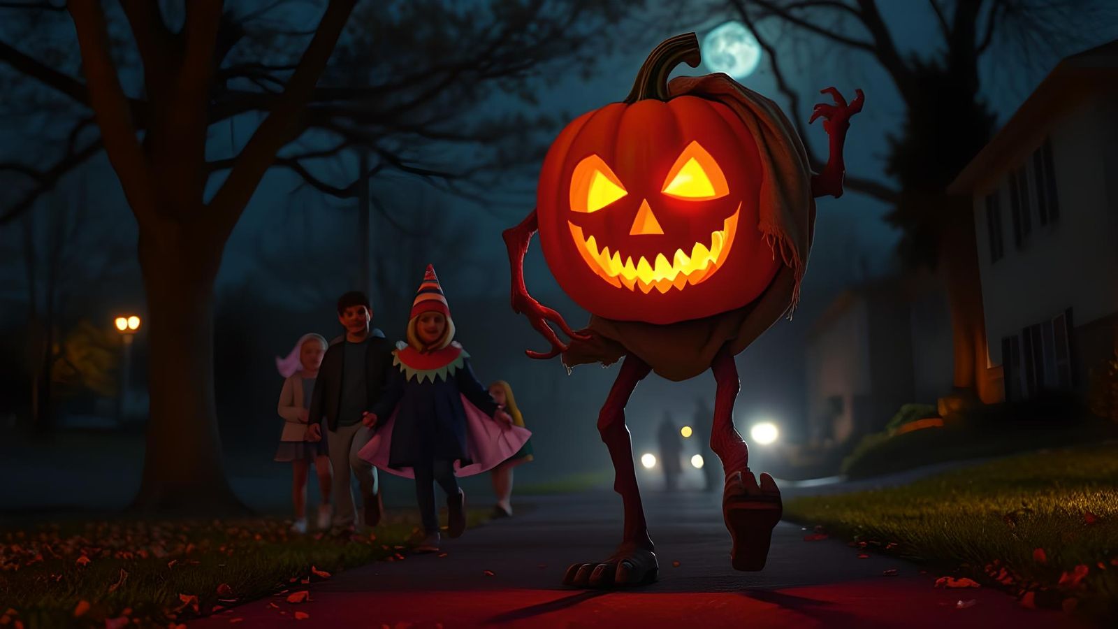 Halloween Jack O'Lantern Walks in Suburban Film Still