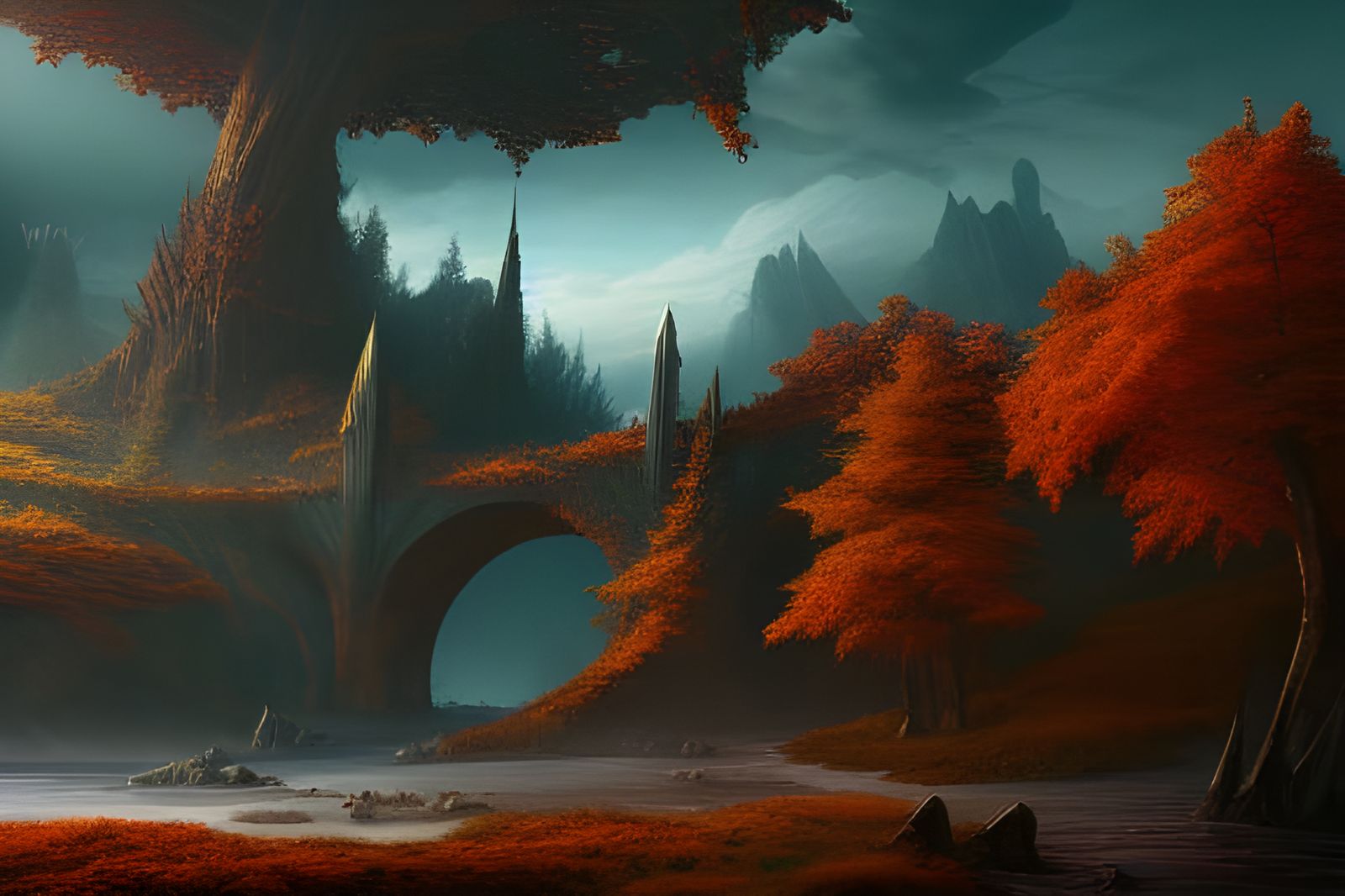 Detailed Fall Landscape Matte Painting