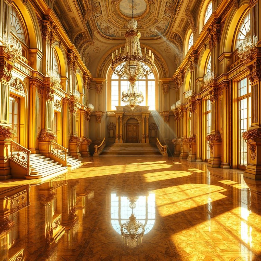 Baroque Golden Palace with Colossal Staircases and Chandelie...