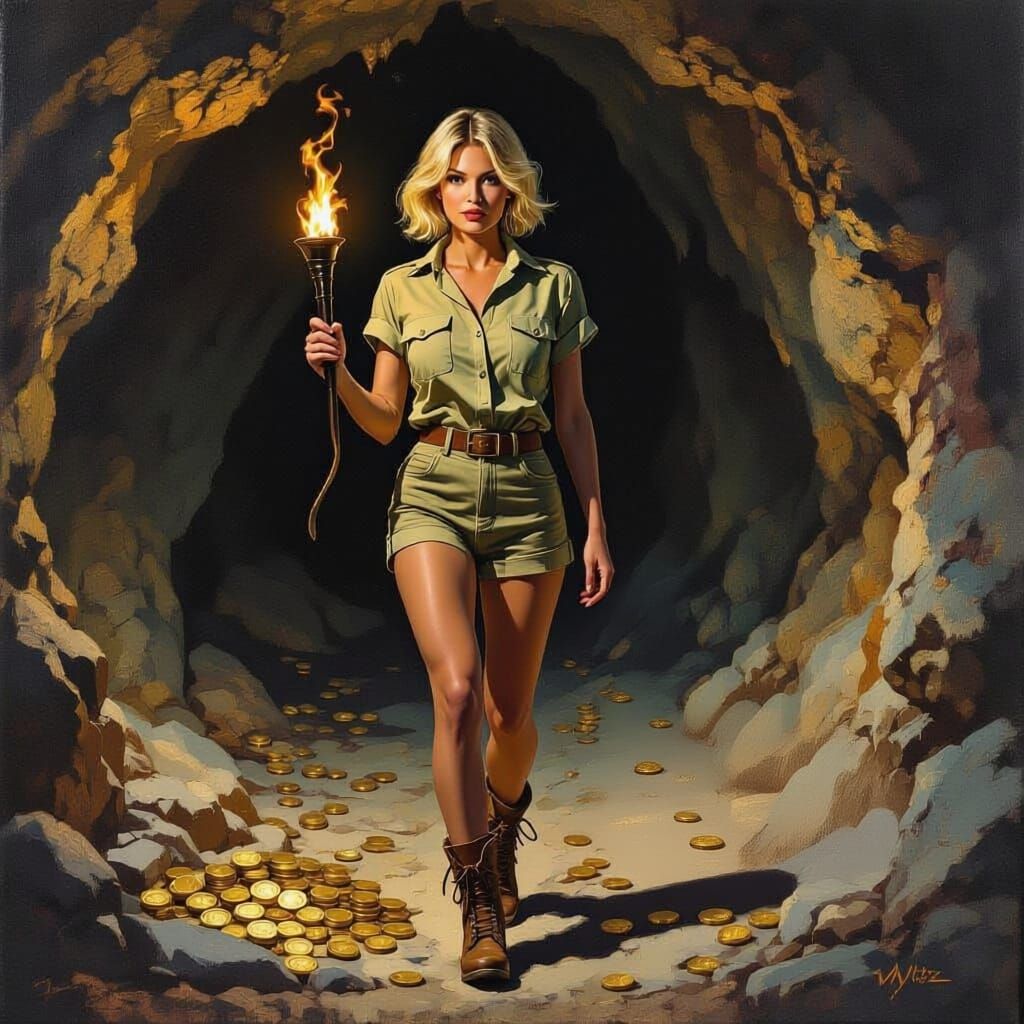 Impressionistic Pulp Art: Woman Confronts Rattlesnake