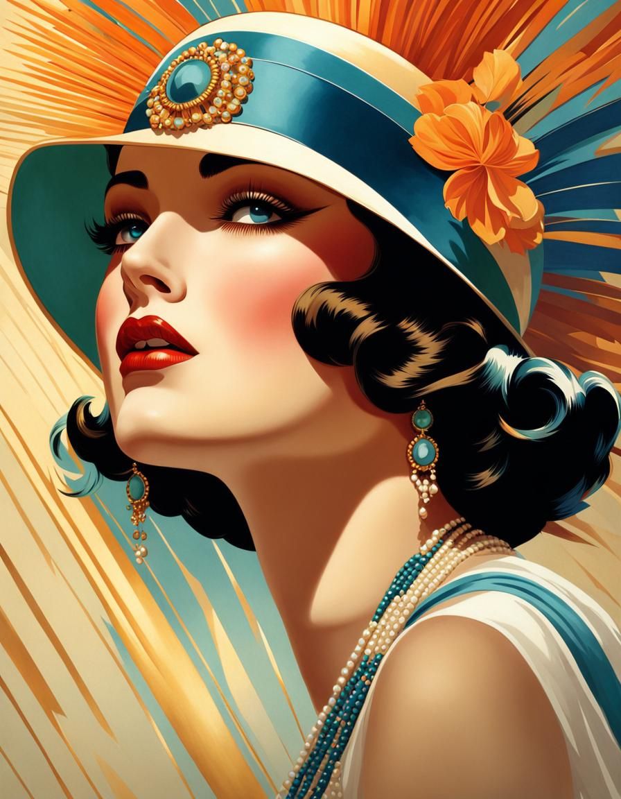 Vintage Art Deco Portrait of 1920s Girl