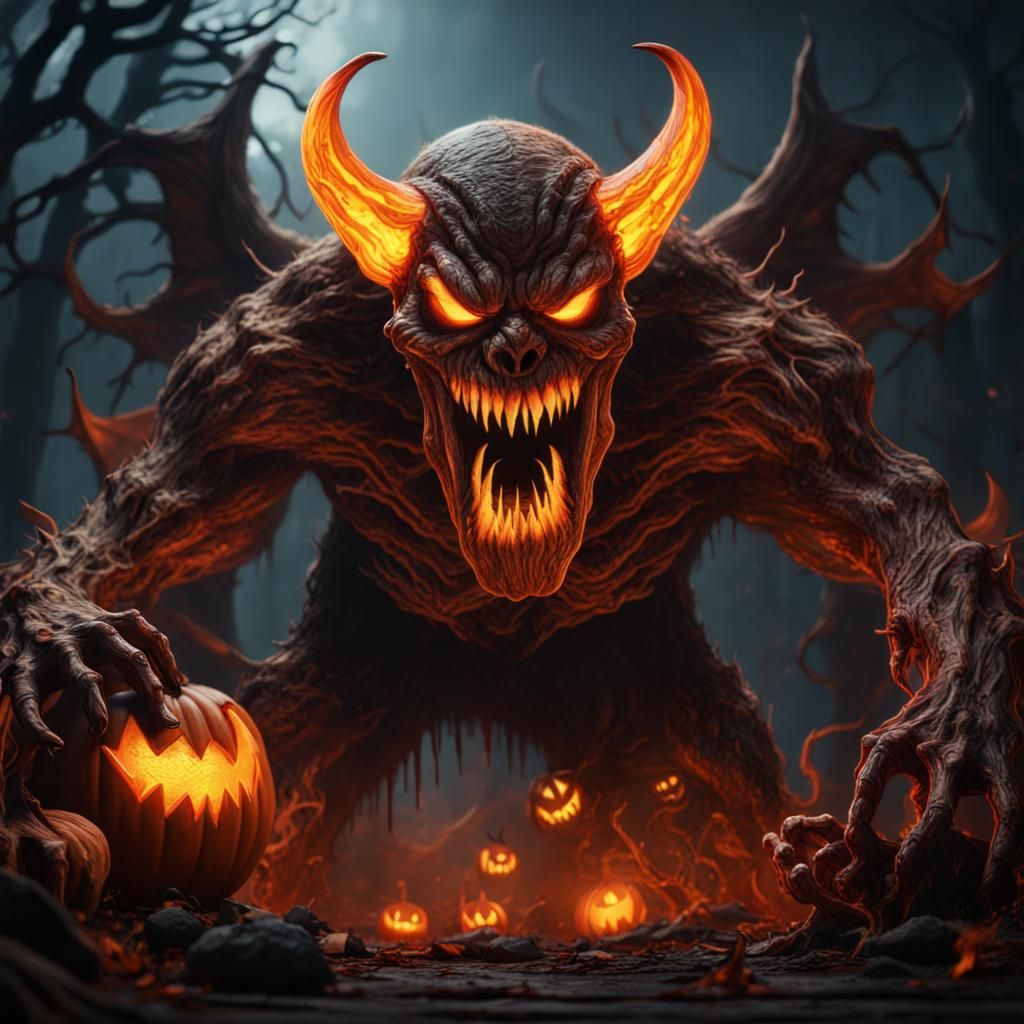 Demonic Jack O'Lantern Monster in Detailed Matte Painting