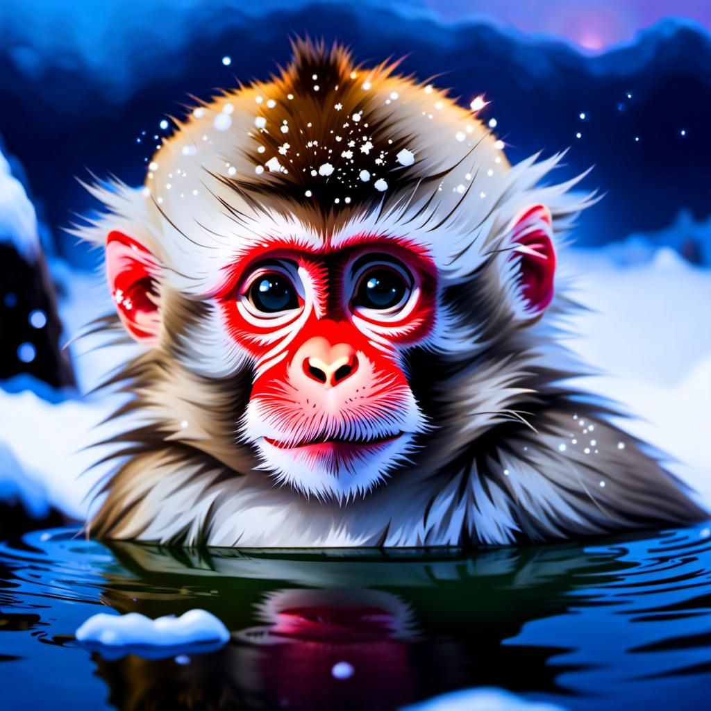 Adorable Baby Snow Monkey at Sunrise