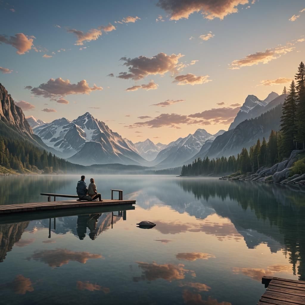 Misty Mountain Lake Sunrise: A Matte Painting