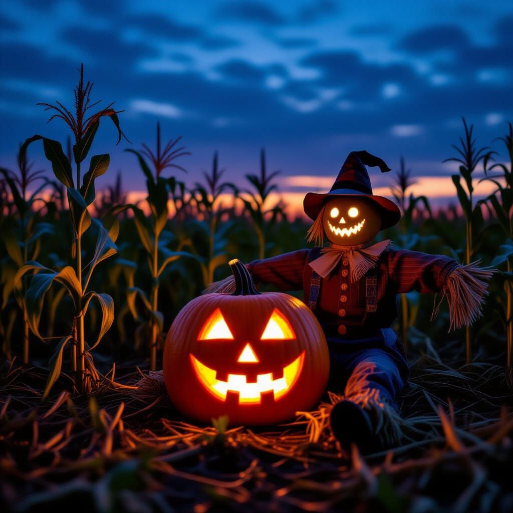 halloween pumpkin with patch scarecrow
