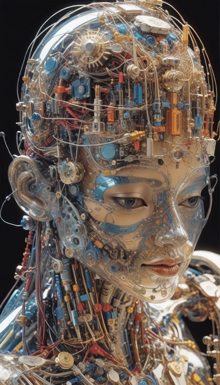 Detailed Cyberpunk Geisha Cyborg Cutaway Diagram
