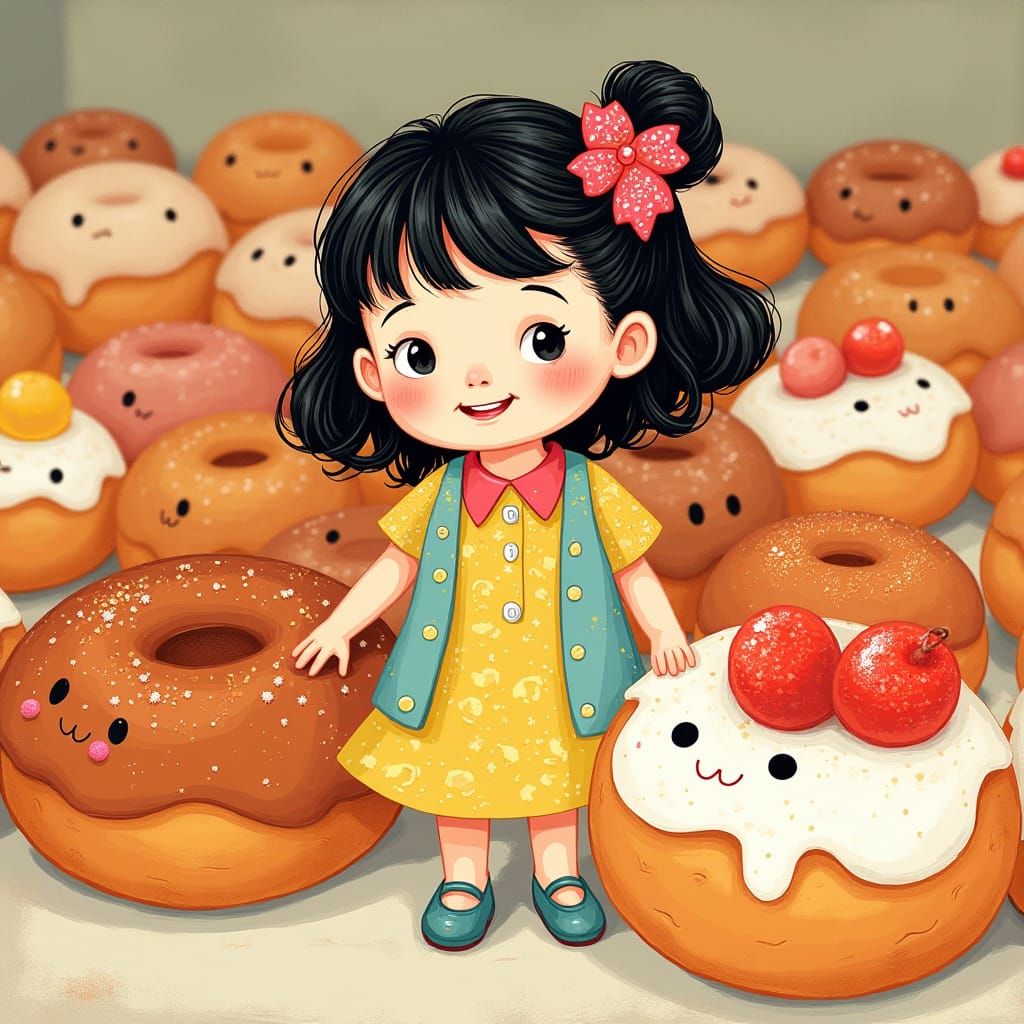 Delightful Girl with Buns Illustration