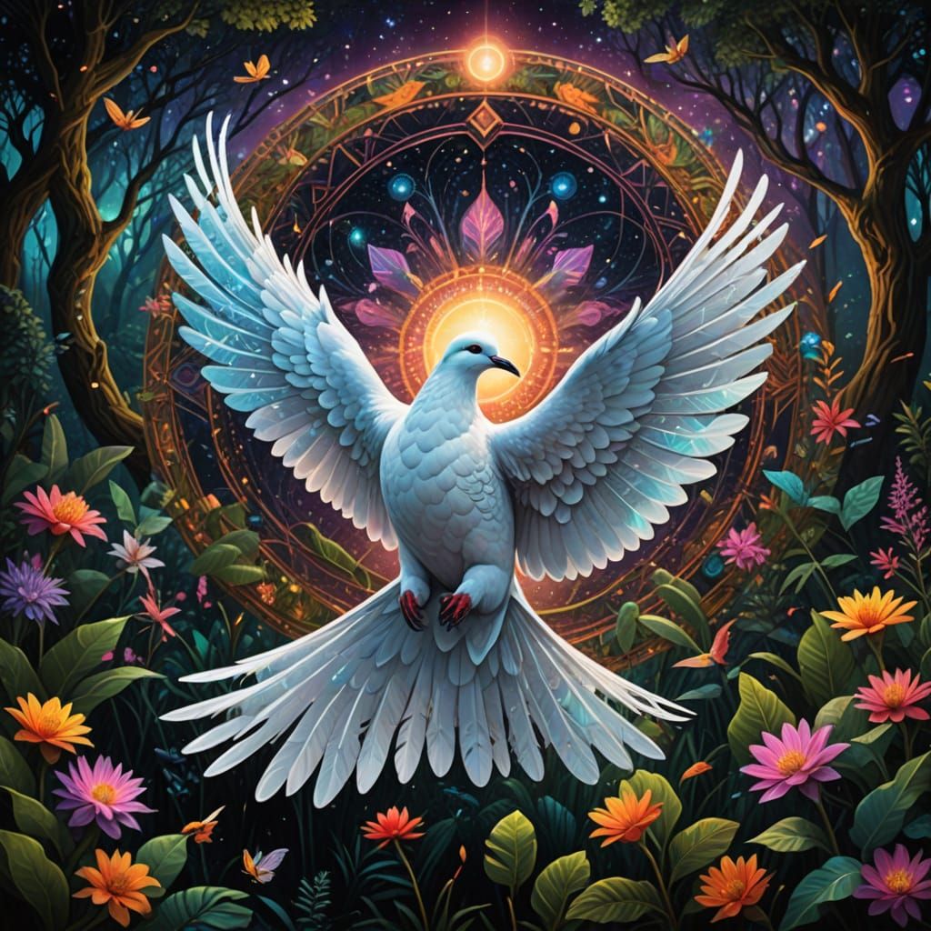 Majestic White Dove Enters Vibrant Forest Realms