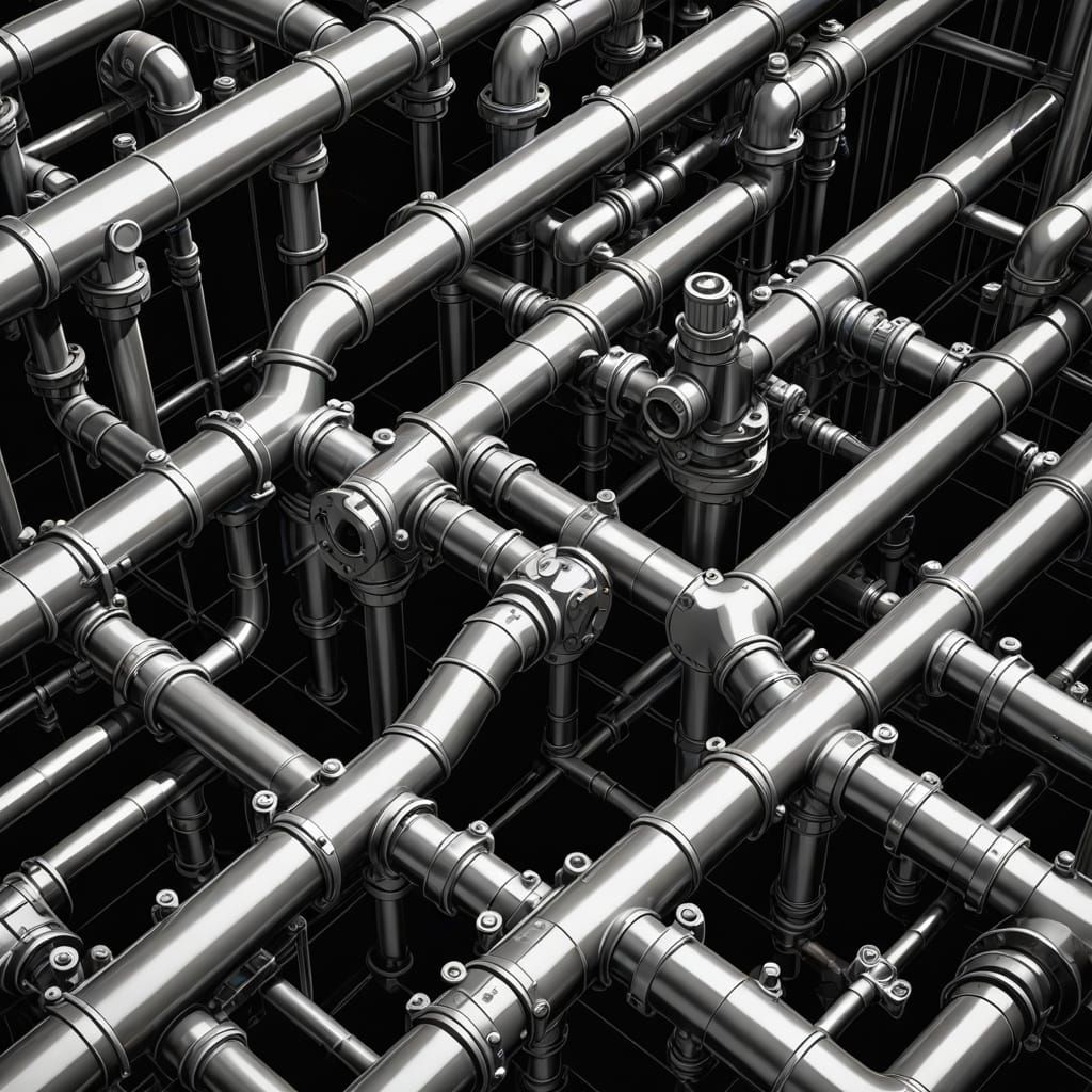 Piping Network in Blueprint Style