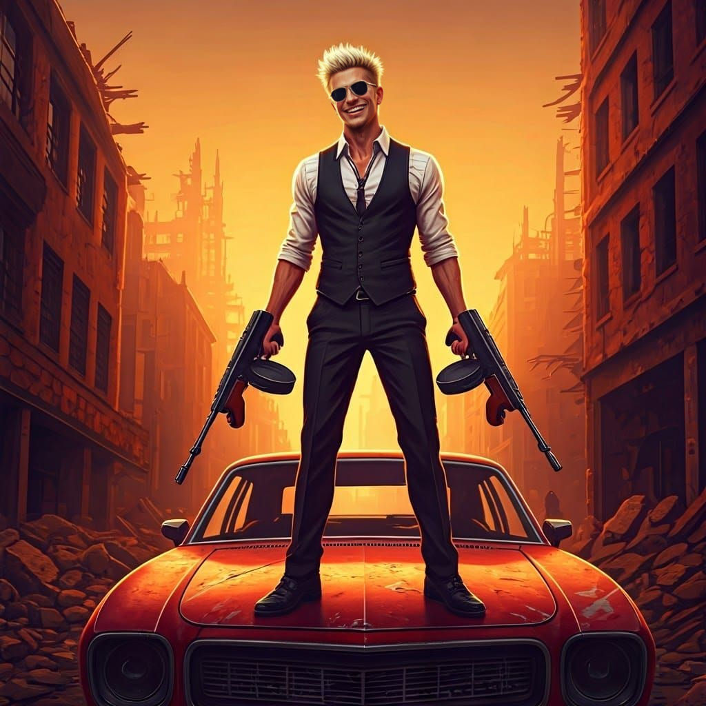 Gritty Futuristic Rebel Wields Dual Tommy Guns