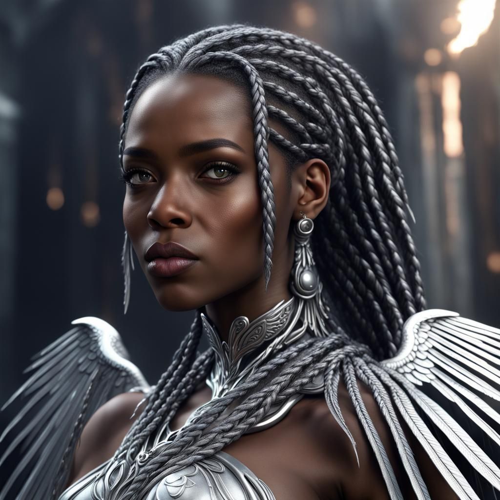 Silver-Winged Woman: Detailed Fantasy Angel