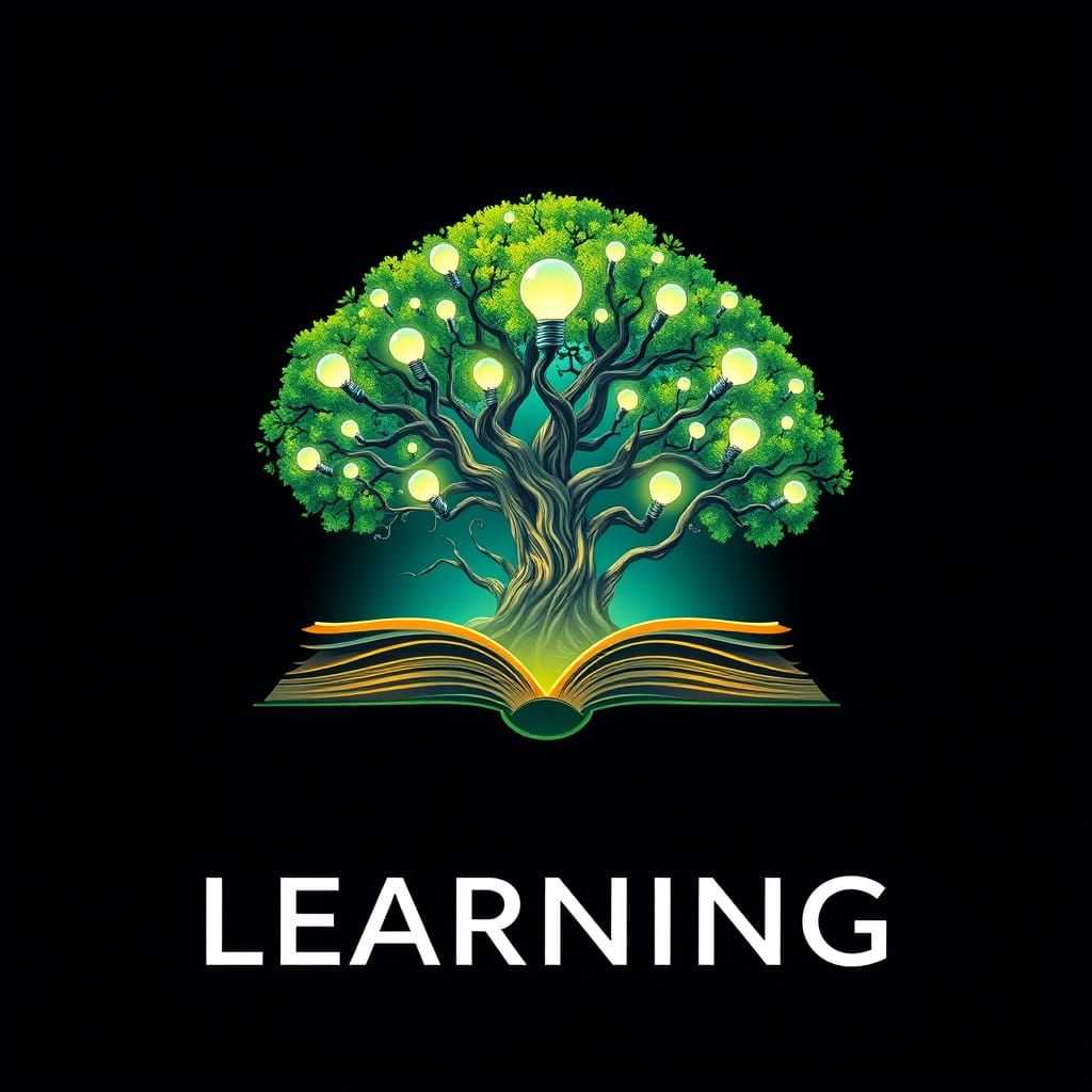 Majestic Logo: Book Transforming into Lightbulb Tree