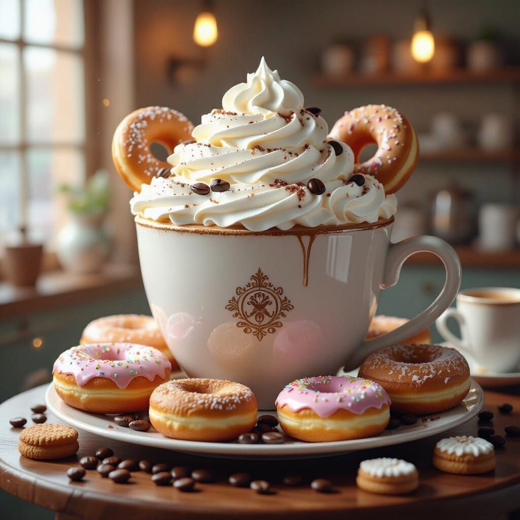 Giant Coffee Cup Cafe Scene With Pastries