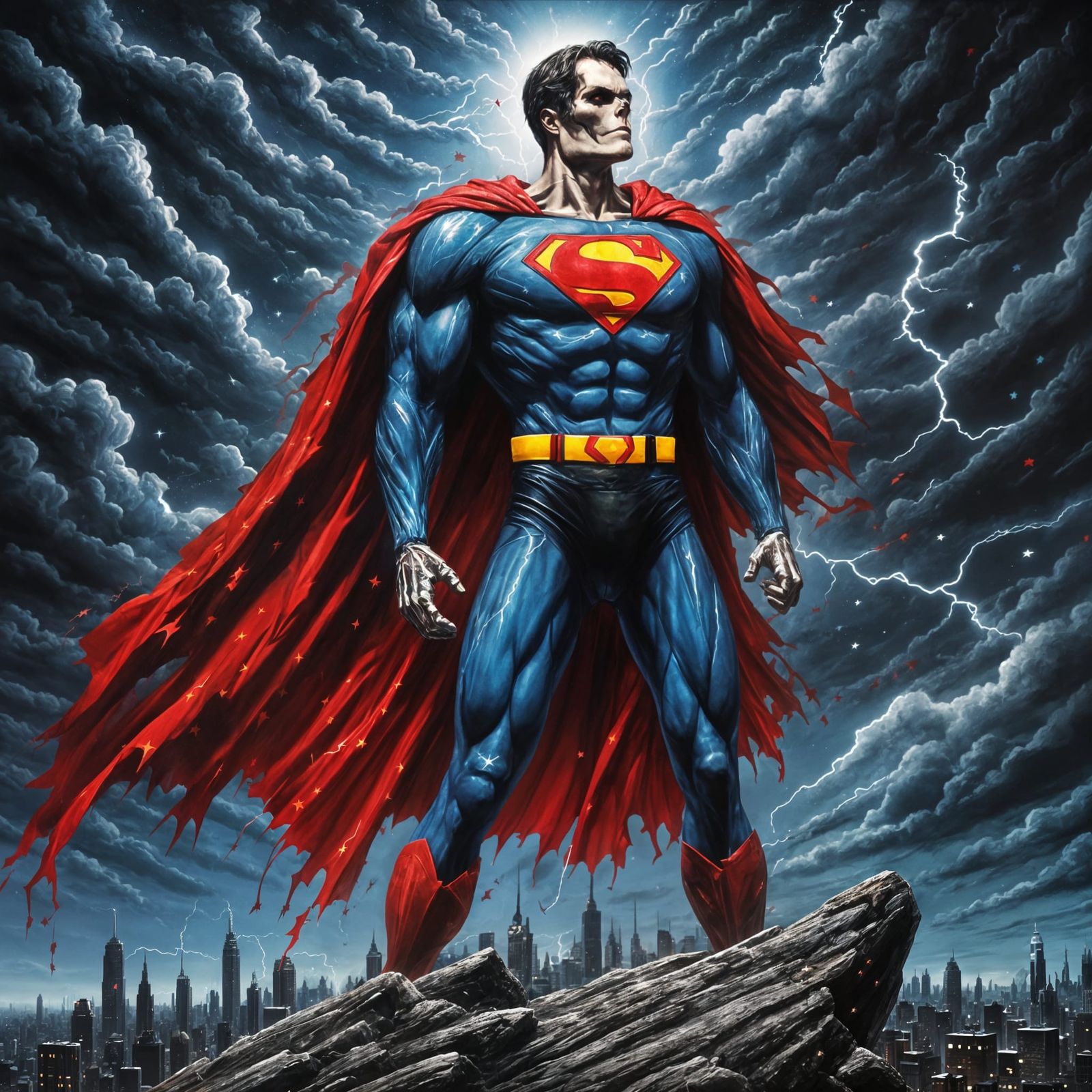 Skeleton Superman in Romantic Oil Paint Style