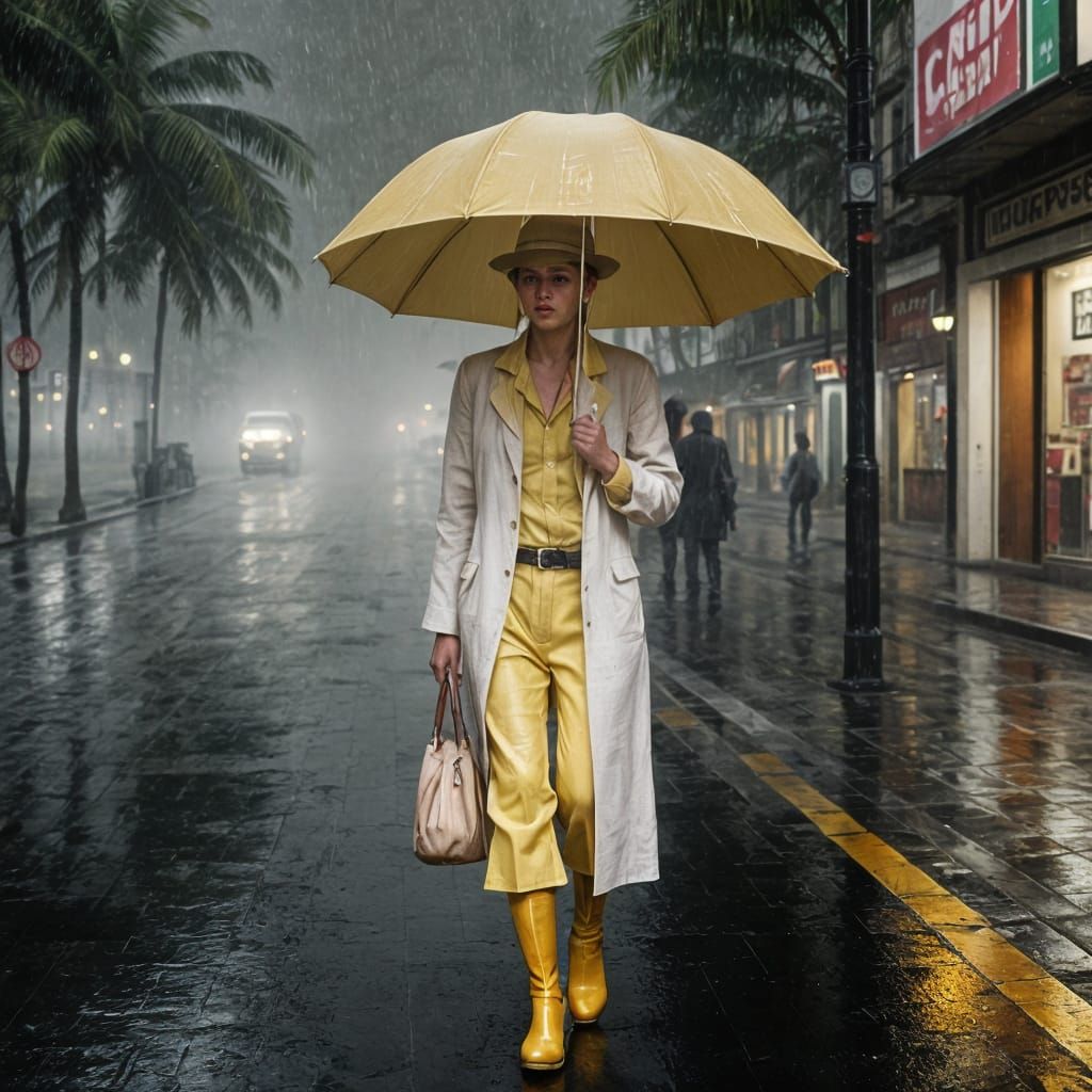 Tropical Rain Scene in High Fashion Photography Style