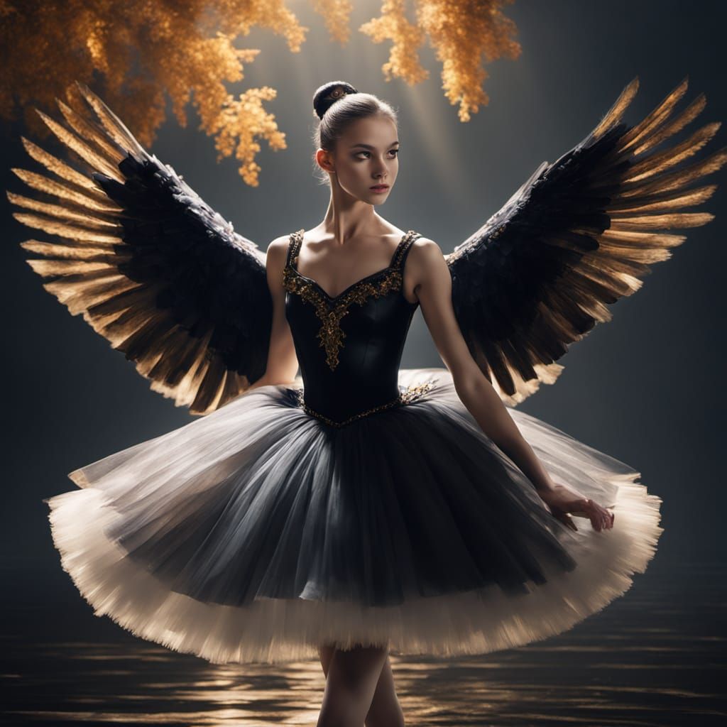 Ballerina in Black Swan Costume, Digital Art