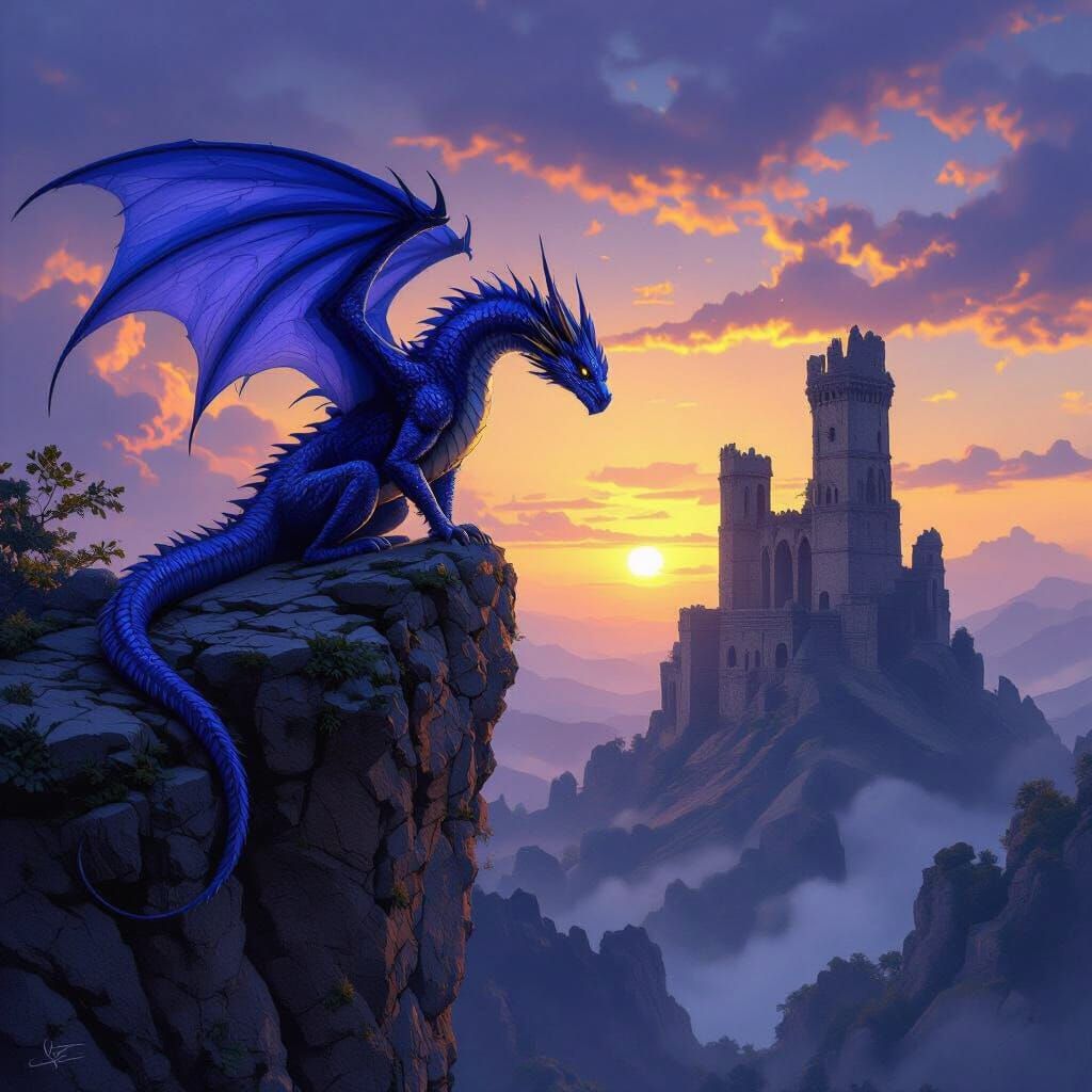 Sapphire Dragon Learns to Fly Above Ancient Ruins