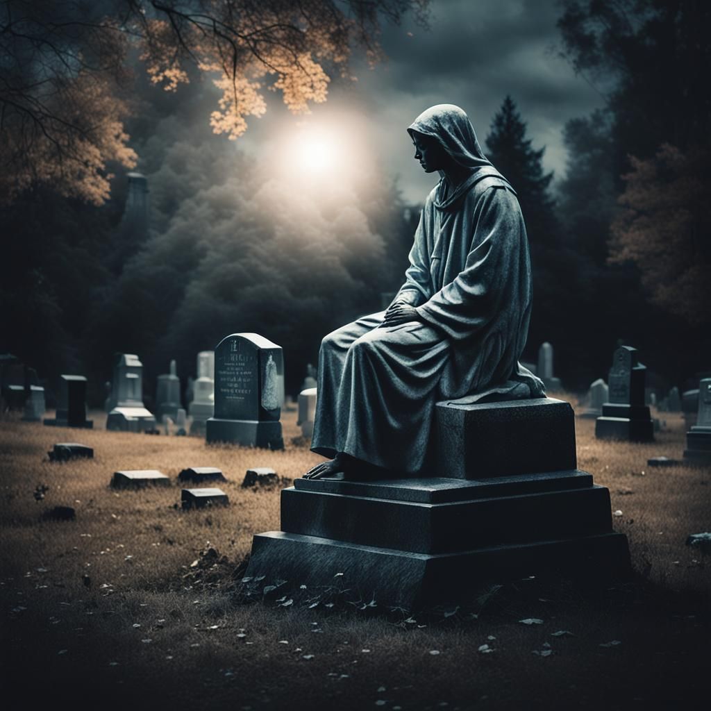 Glowing Spirit in Cemetery: Watercolor Style