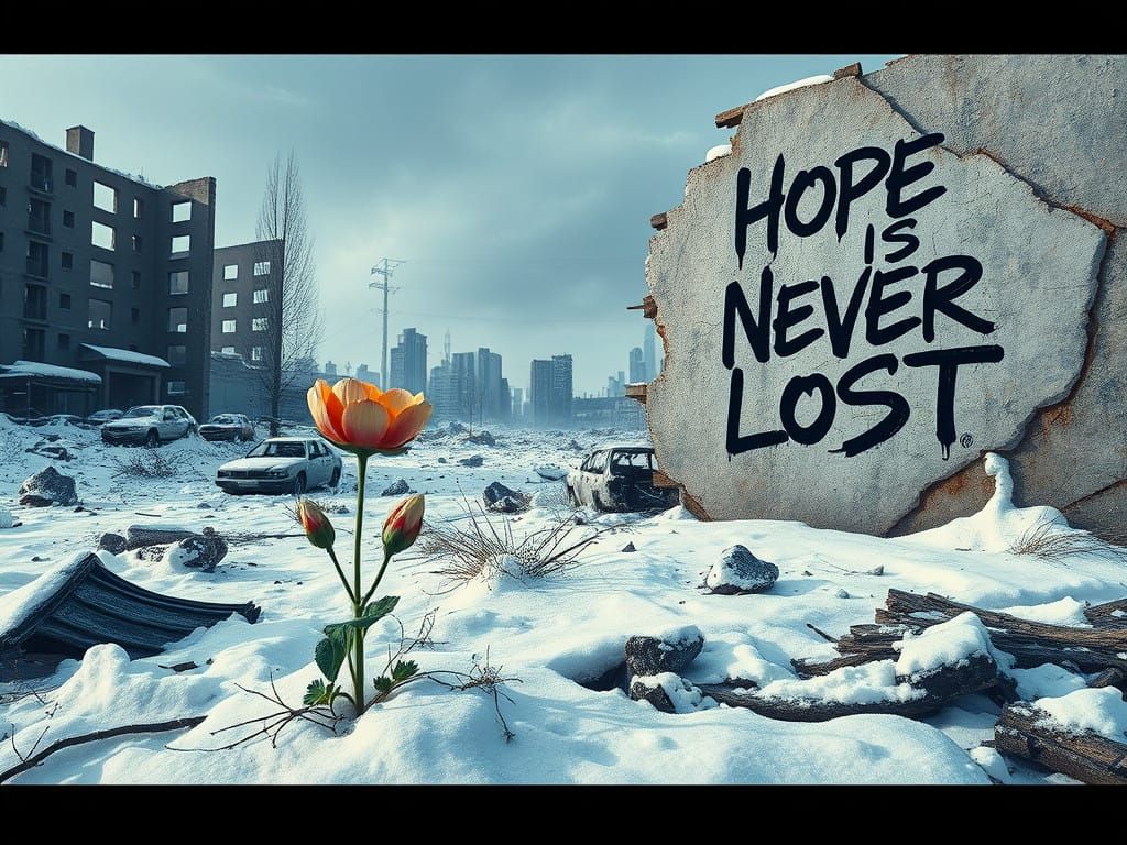 Desolate Landscape Transformed by Resilient Hope