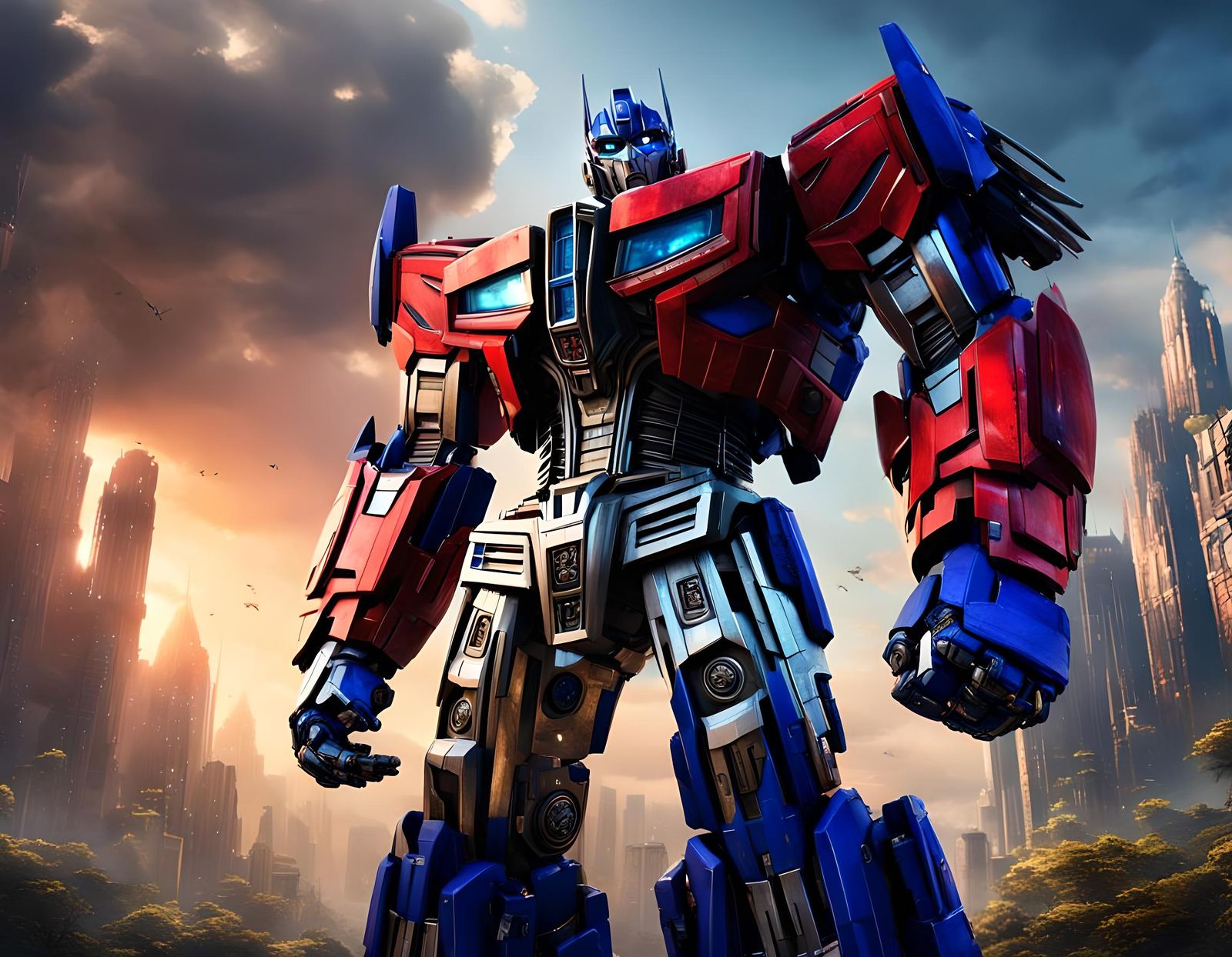 Optimus Prime Portrait in Detailed Matte Painting Style