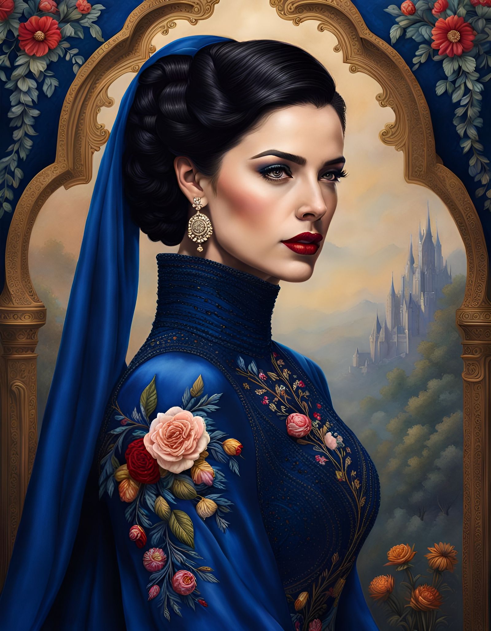 Beautiful Woman in Embroidered Gown, Digital Painting