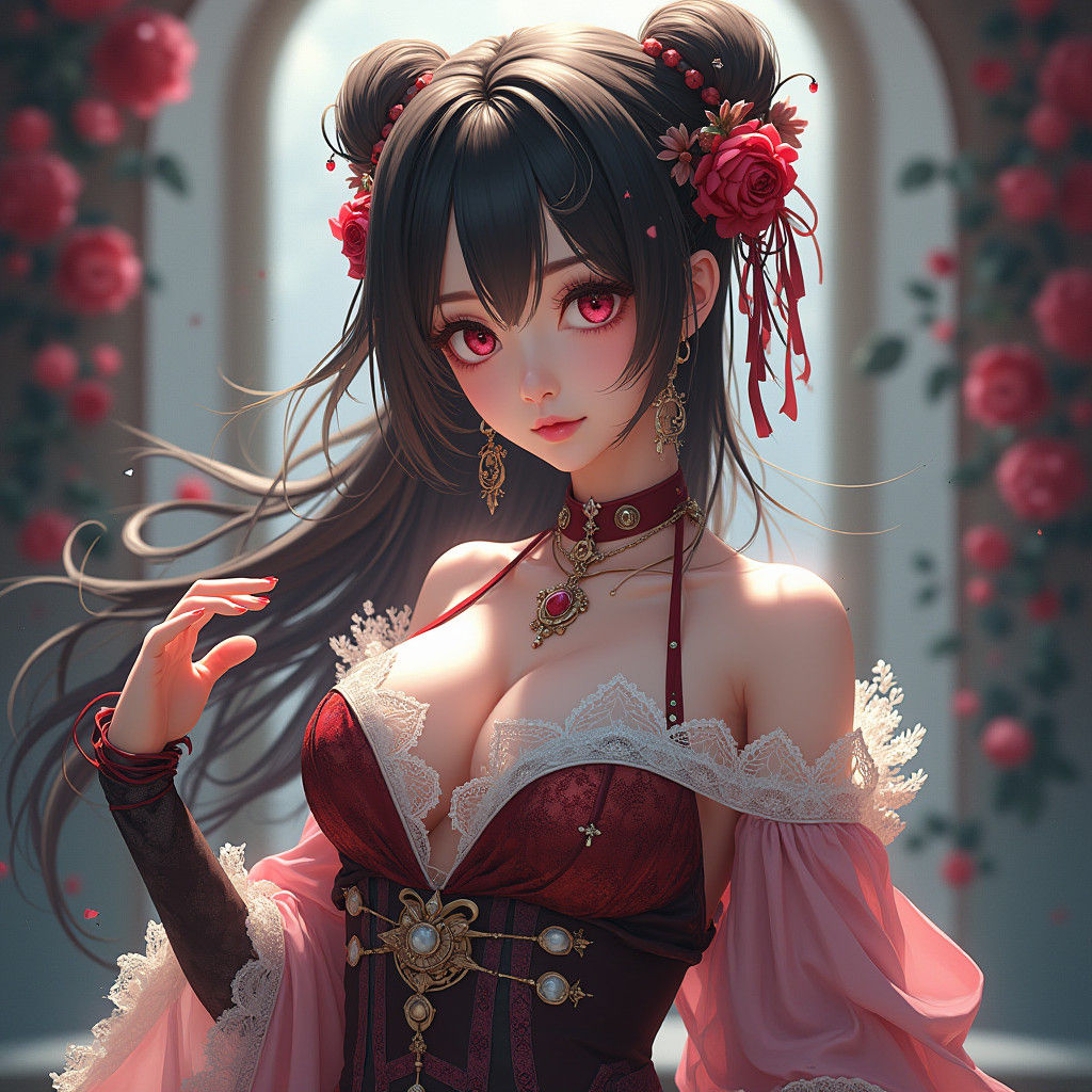 Anime Maiden Half-Body Portrait in Fantasy Concept Art Style