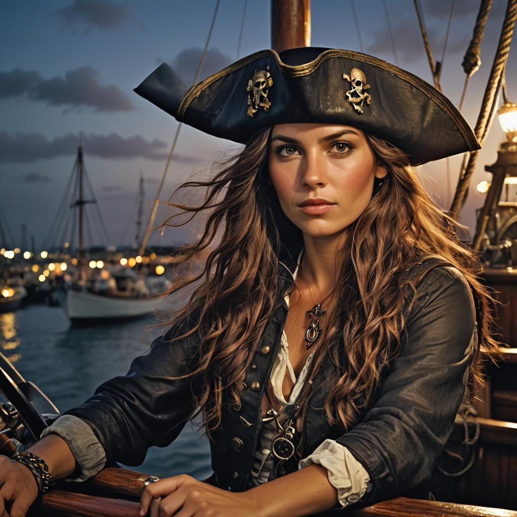 Portrait of a Pretty Pirate Captain at Night