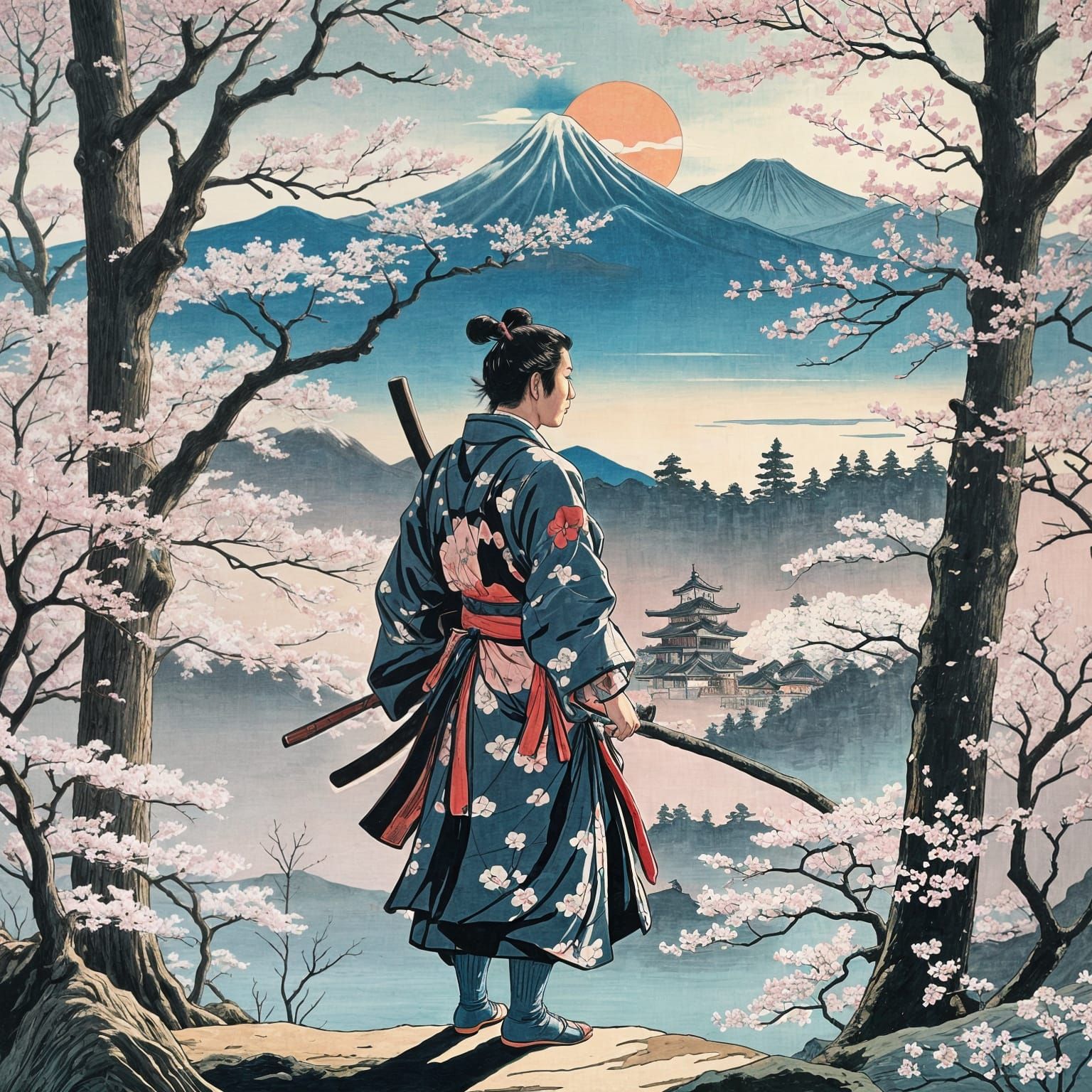 Samurai in Ukiyo-e Style