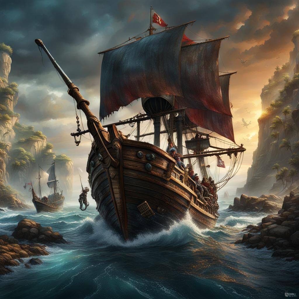 Pirate Ship Battle: Fantasy Concept Art