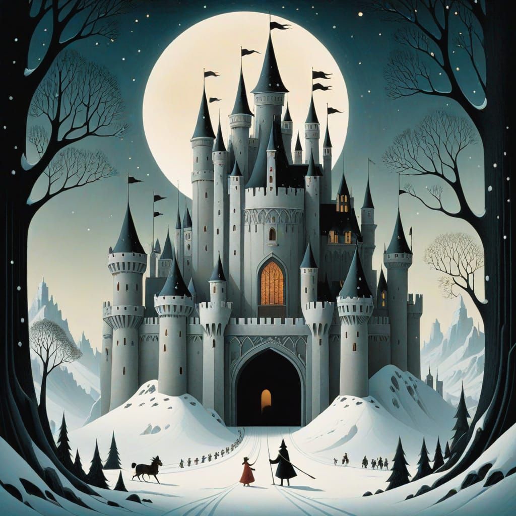 Ethereal Winter Castle in a Snowy Realm