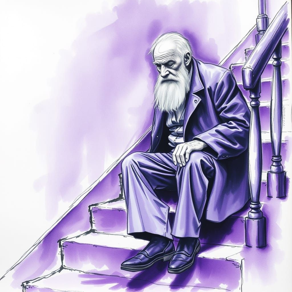 Old Man in Muted Purple Hues