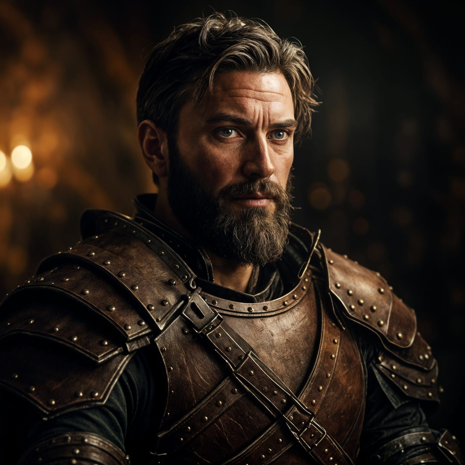 Short Armored Man with Beard and Scar