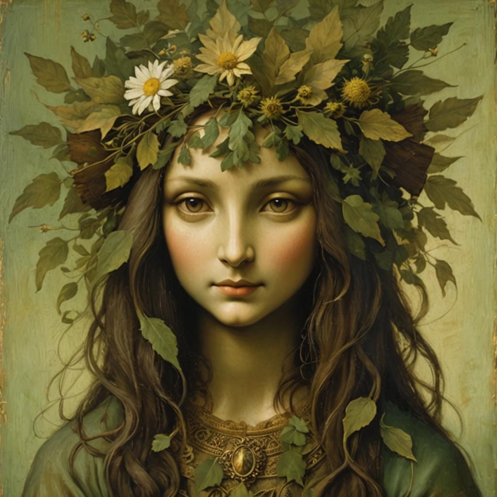 Renaissance Mona Lisa Portrait with Floral Accents