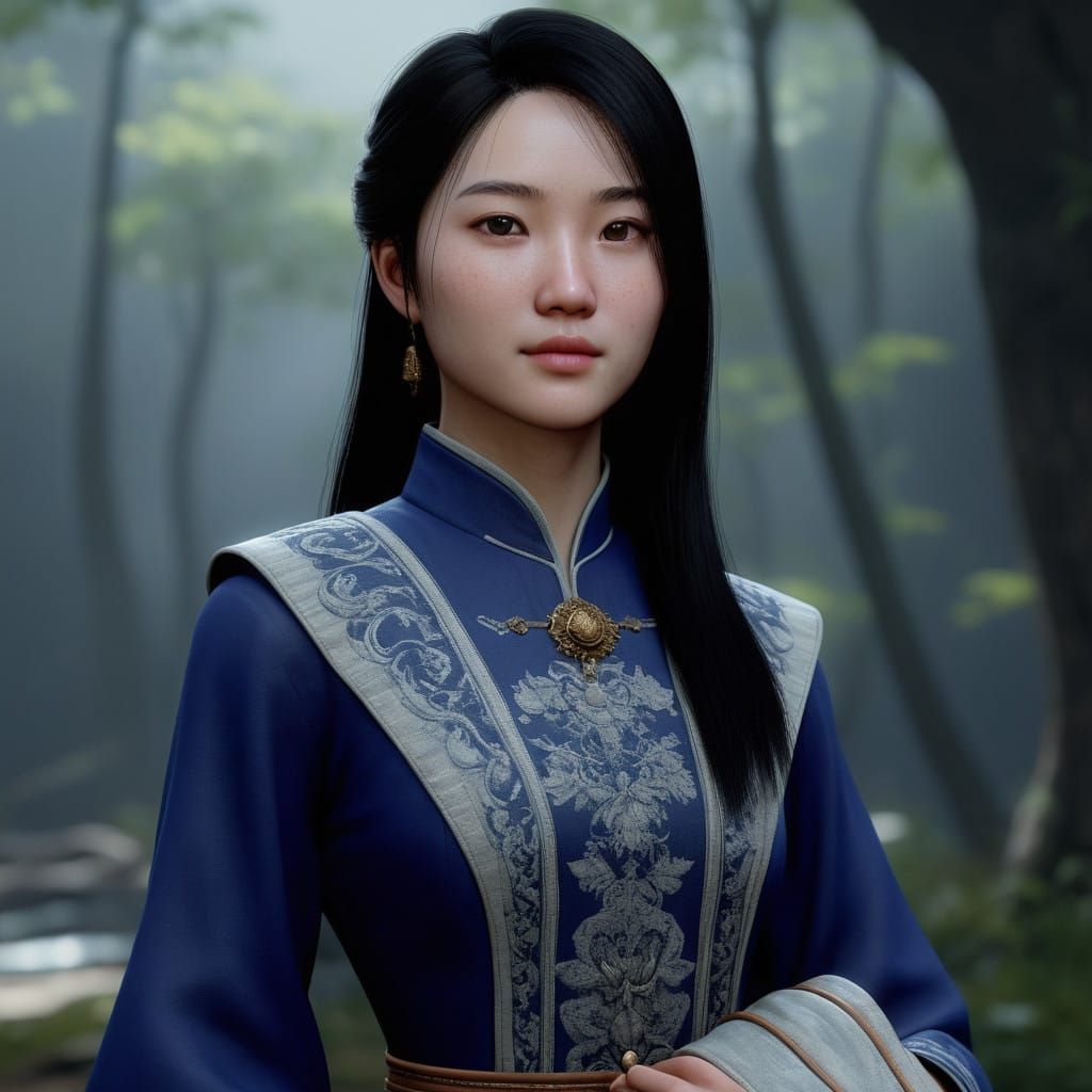 Elegant Asian Woman in Modern Traditional Attire