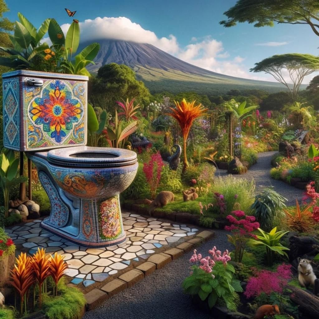 Whimsical Toilet Planter in Lush Conservatory