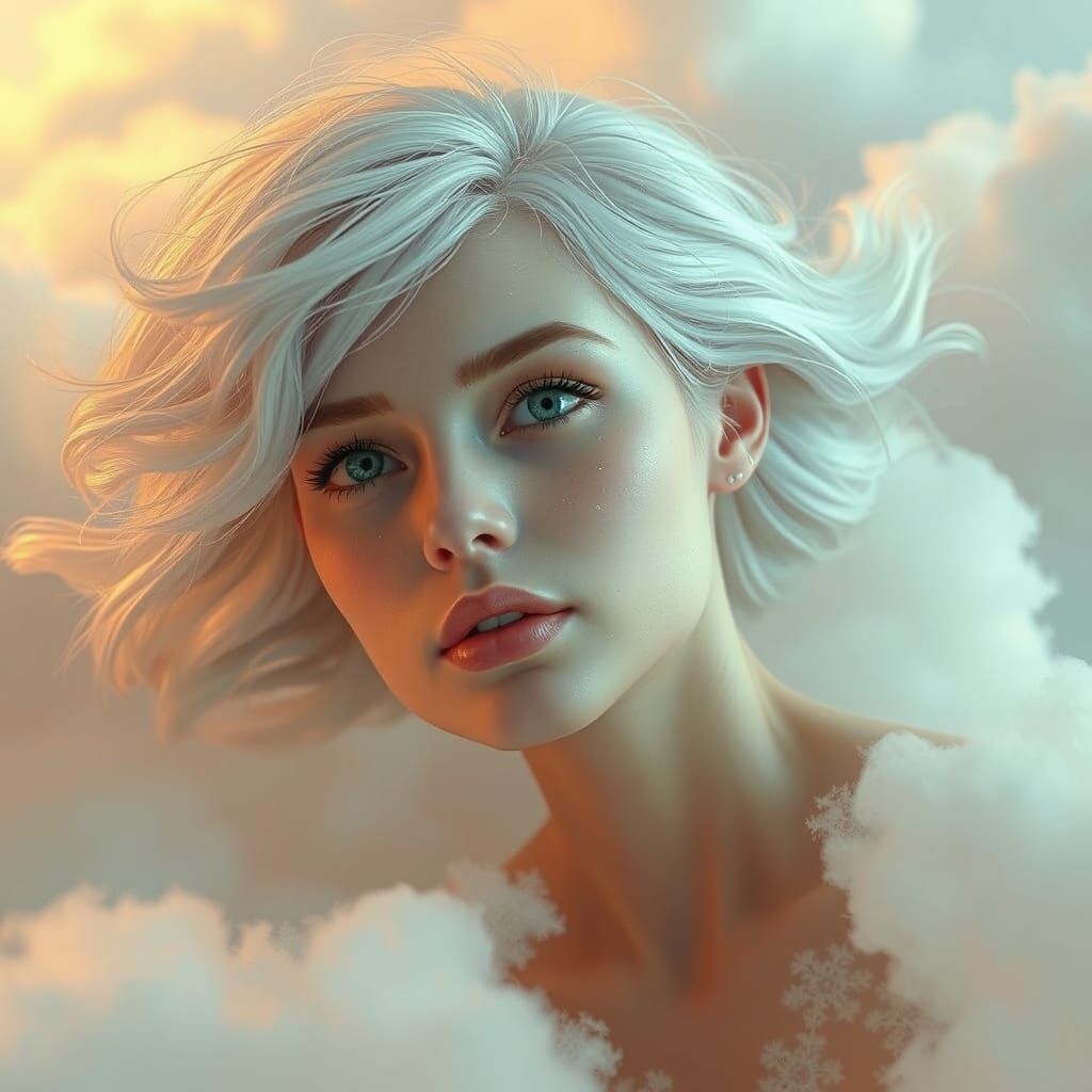 photorealistic professional portrait photography:2)), 3d render of a pale transcendent beauty, negative white space, a w...