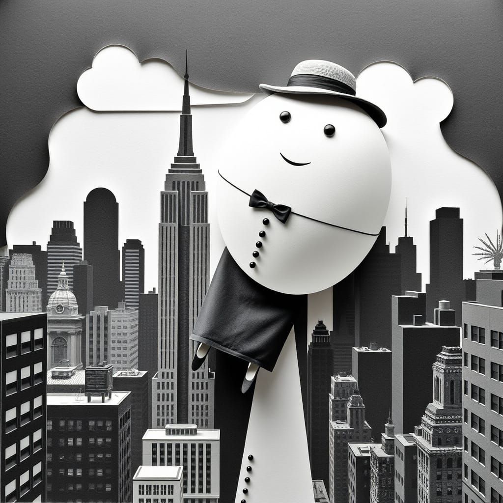 Hot blob moving to New York, Paper background, paper play, 1950 fashion clothes, 1950 city, 1950 black and white, Jewish...