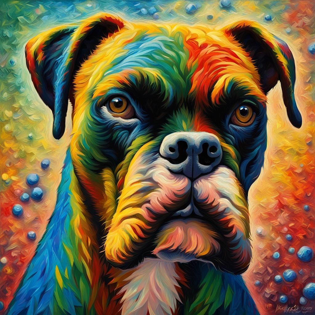 Colorful Boxer Dog in Neo-Impressionist Style