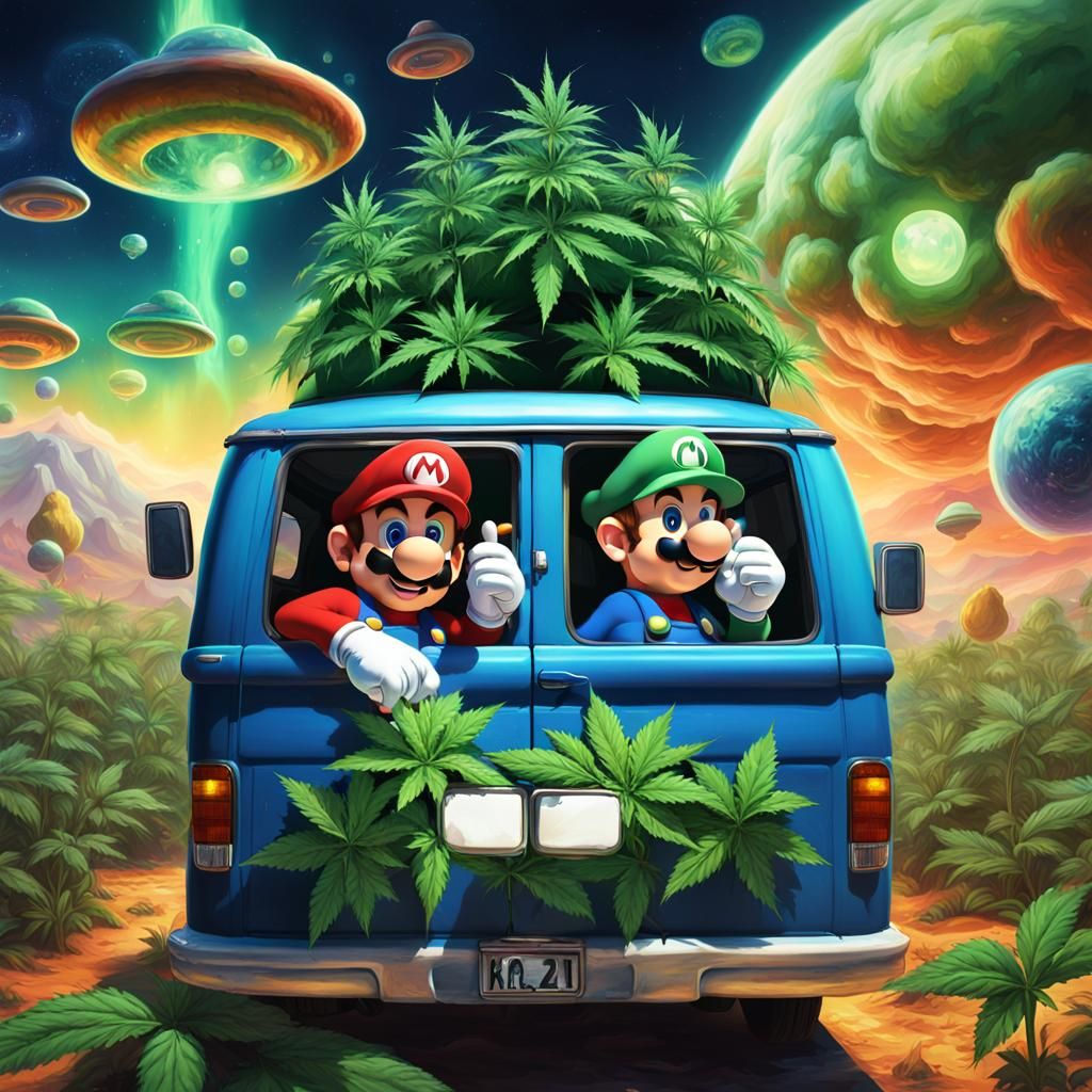 Hyperrealistic Mario and Luigi in Smoky UFO Scene