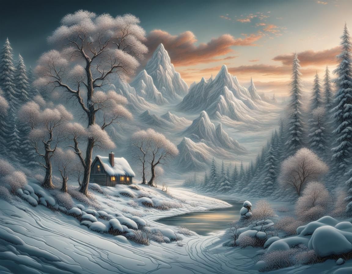 Epic Embroidered Winter Landscape: Cinematic Digital Paintin...
