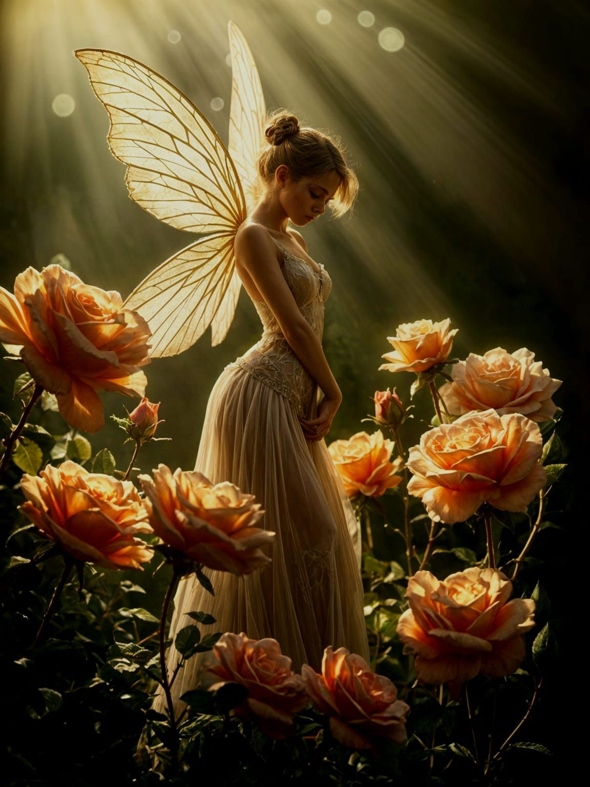 Elegant Fairy in Rose Garden Anthotype Print