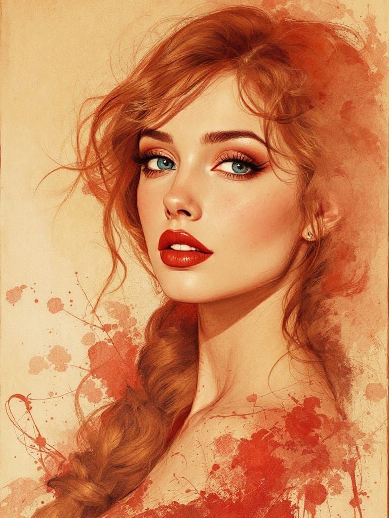 Ethereal Pin-Up Goddess in Warm Sanguine Hues