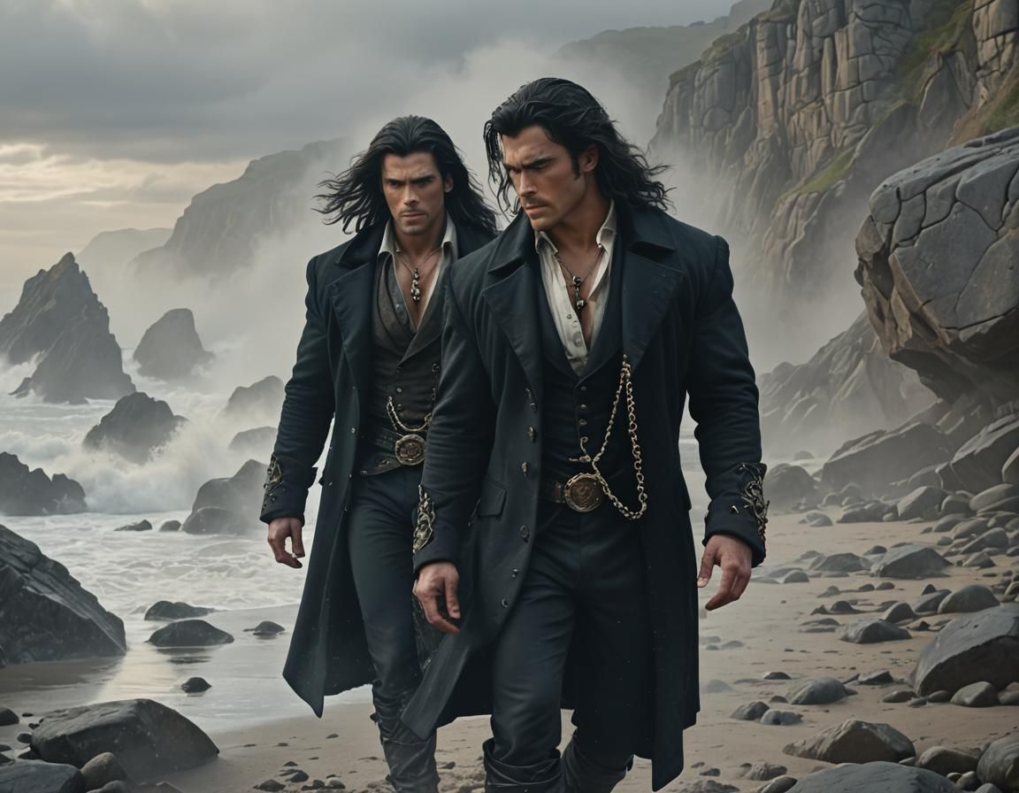 Victorian Man on Rocky Coast in Cinematic Style