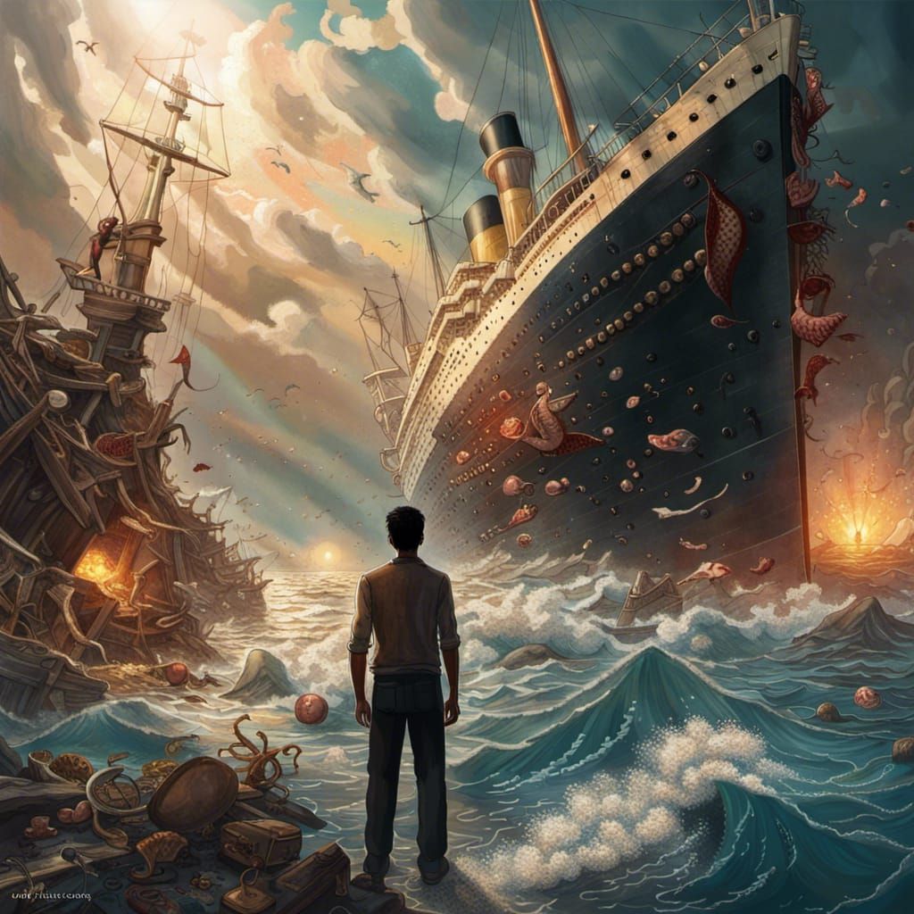 Yemeni Man on Sunken Titanic, Hyperrealistic Art