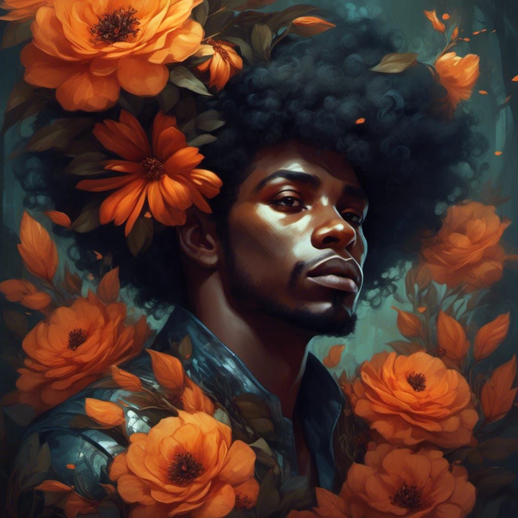 Black Man with Orange Flowers in Dittmann Style