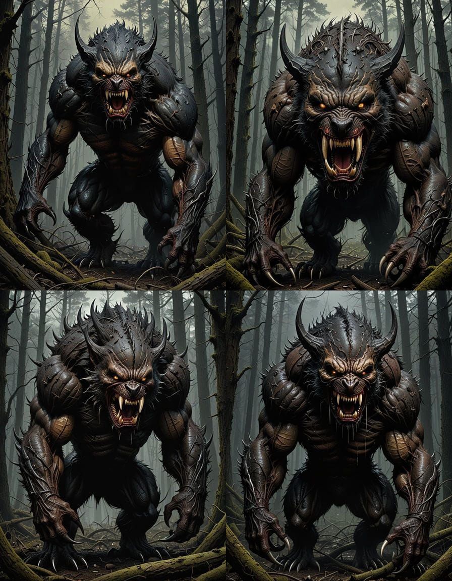 Monstrous Mutant Creature in Ominous Oil Painting